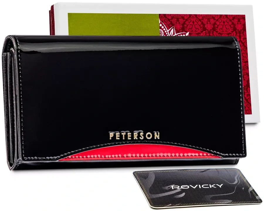 Dámska elegantná čierna kožená lakovaná peňaženka Peterson 20x10x3