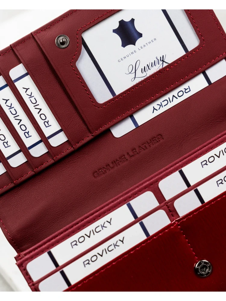 Dámska červená lakovaná elegantná peňaženka s čiernym pásom Cavaldi 19x10x3