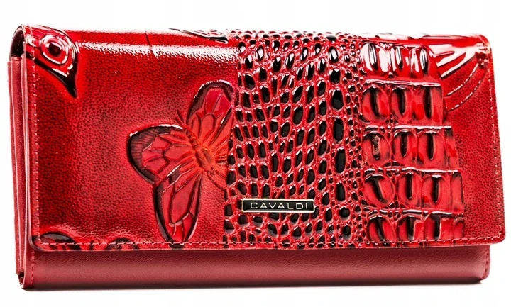 Dámska červená elegantná peňaženka so vzorom s motýľmi Cavaldi 19x10x3