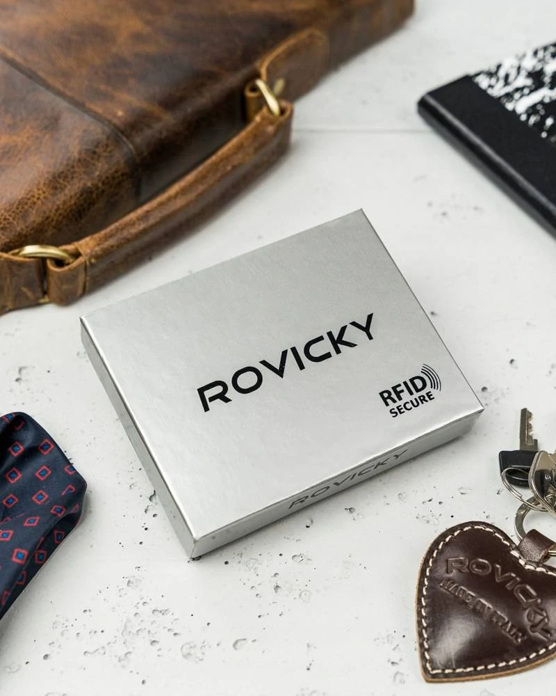 Tmavohnedé malé kožené puzdro na karty s prackou Rovicky 11x7x1,5