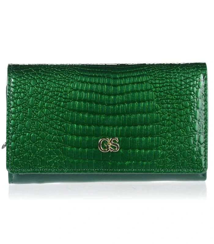 Kožená zelená lakovaná dámska elegantná peňaženka v kroko motíve GROSSO 14x9x3