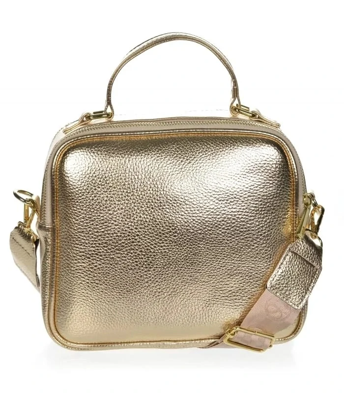 Bielo-zlatá crossbody kabelka so zlatými aplikáciami s rúčkou Grosso 24x22x10