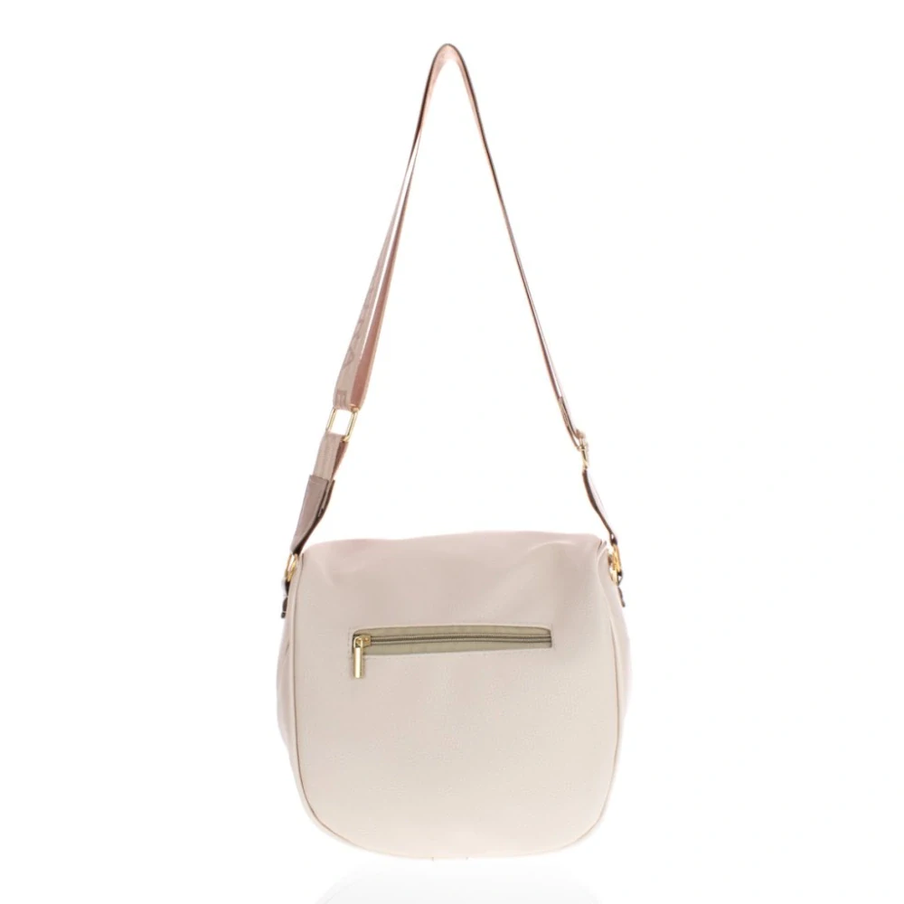 Béžová crossbody kabelka so zlatým zipsom a nápisom Laura Biaggi 24x23x12