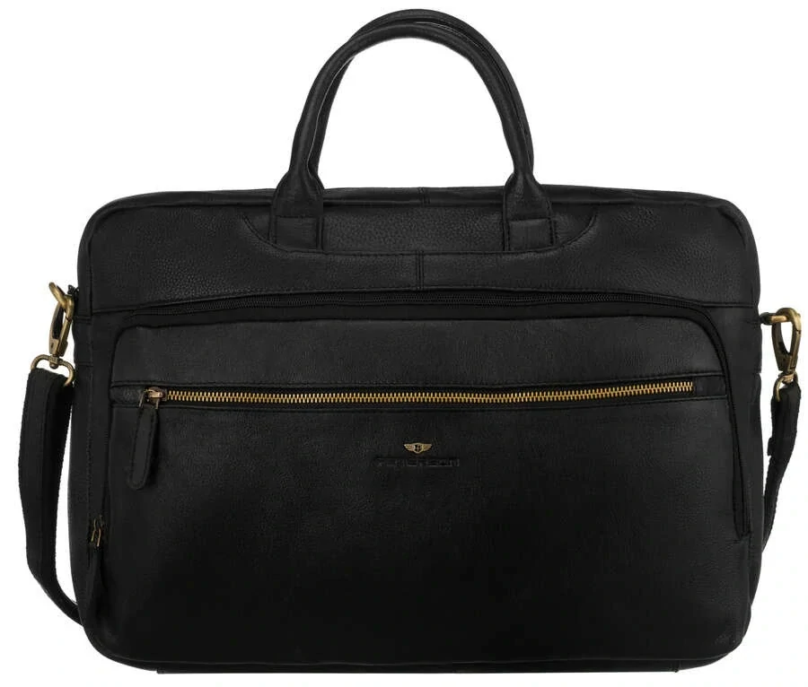 Priestranná čierna pánska kožená taška na notebook z pravej kože Peterson 46x33x9