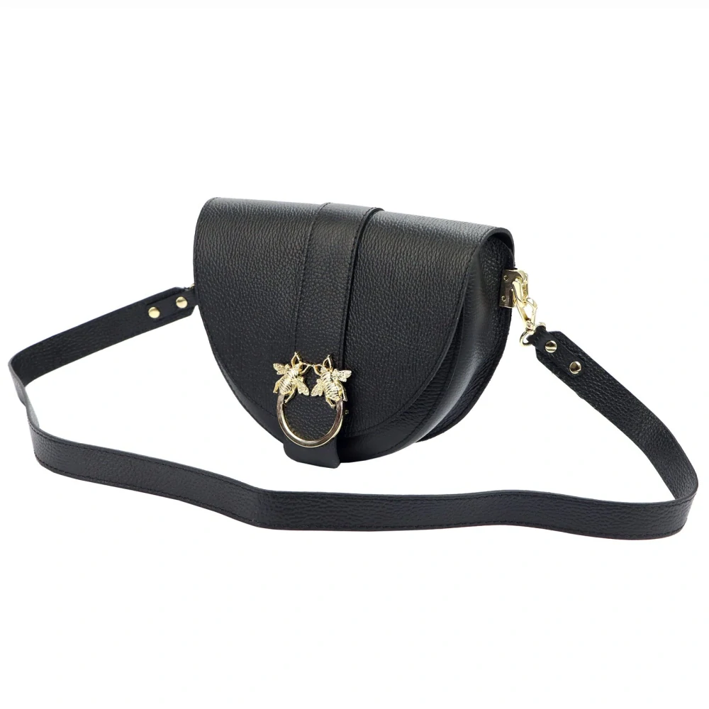 Elegantná čierna kožená crossbody kabelka s včelami Laura Biaggi 24x20x9