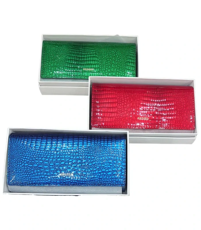 Elegantná dámska modrá kožená lakovaná peňaženka v kroko motíve Grosso 20x10x3