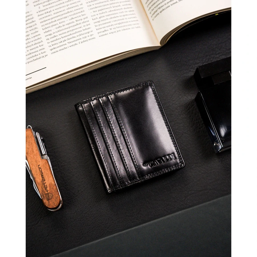 💳 Pánske luxusné čierne kožené puzdro a peňaženka na karty 4U Cavaldi 10,5x9x1,5 cm