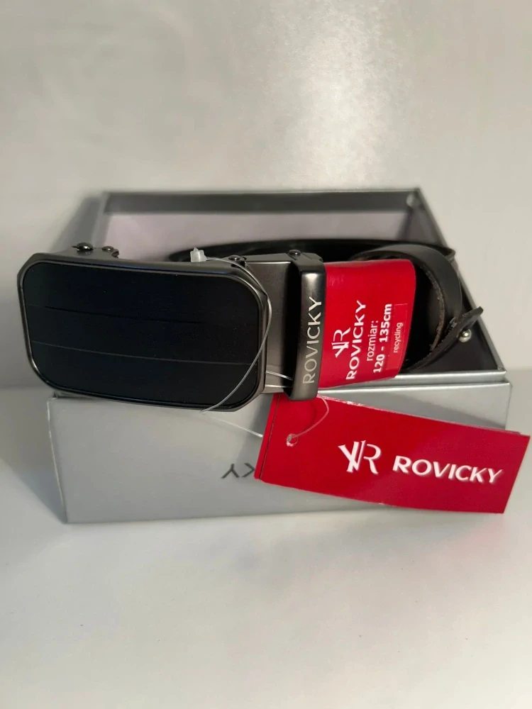 Pánsky bezdierkový kožený opasok automat Rovicky čierny 3.5/100/115 z pravej kože.