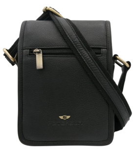 Pánska čierna kožená taška cez plece s klopou Peterson z pravej kože 20x16x7