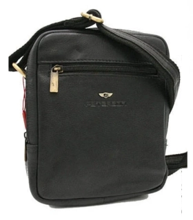 Pánska čierna dvojkomorová kožená taška cez plece Peterson 21x18x8