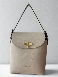 Béžová crossbody kabelka s včelou, rúčkou a ramienkom Grosso 24x22x11