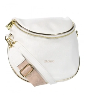 Biela crossbody kabelkas s rúčkou, ramienkom a so zlatým zipsom Grosso 24x23x12