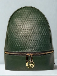 Tmavozelený batoh s potlačou GROSSO s malou kapsičkou so zlatým zipsom 32x25x11