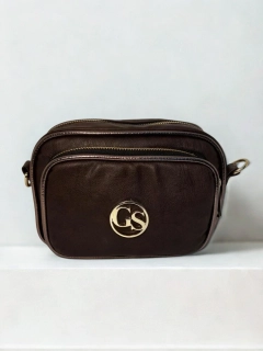 Malá hnedá crossbody kabelka so zlatými zipsami Grosso 22x16x10