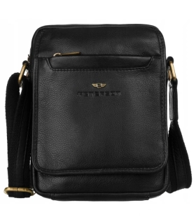 Pánska čierna kožená taška cez plece s klopou Peterson z pravej kože 22x17x7