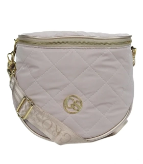 Béžová prešívaná crossbody kabelka so zlatou rúčkou a ramienkom s nápisom Grosso 24x23x12