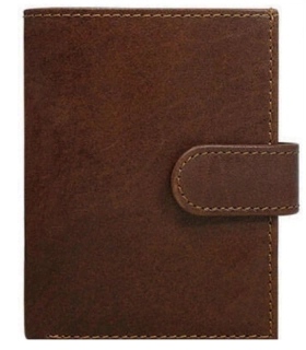 💳 Malé kožené puzdro na karty a bankovky s prackou tmavohnedé slim RFID 10x8x1.5 cm