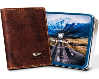 💳 Malé kožené puzdro na karty a bankovky hnedé Peterson slim RFID 10x8x1 cm