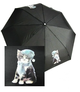 Fiber Magic Cats - plne automatický dáždnik Doppler s mačkou s čiapkou čierny 28cm