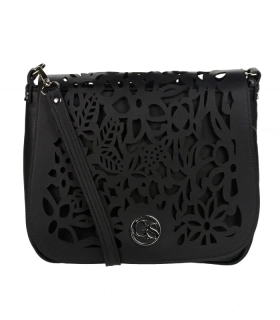 Čierna crossbody kabelka s vylaserovanými vzormi na preklope GROSSO 30x25x10