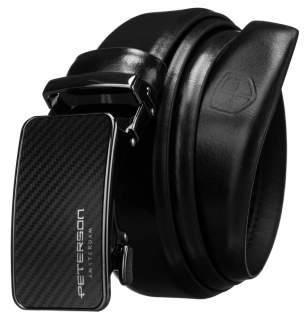 Pánsky čierny bezdierkový kožený opasok automat Peterson 3.5/42/115