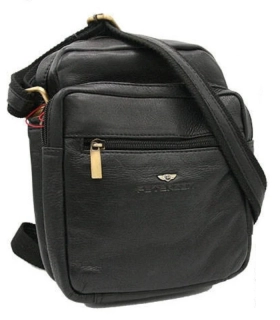 Pánska čierna dvojkomorová kožená taška cez plece Peterson 23x19x8