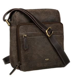 Pánska hnedá dvojkomorová kožená taška z brúsenej kože Peterson 24x22x8