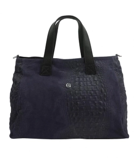 Krásna tmavomodrá kožená crossbody kabelka Grosso s krokodílím vzorom 40x28x14