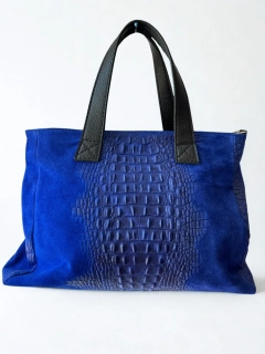 Krásna parížska modrá kožená crossbody kabelka Grosso s krokodílím vzorom 40x24x14