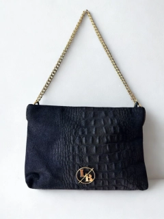 Tmavomodrá kožená spoločenská kabelka so zlatou retiazkou Laura Biaggi 25x18x6