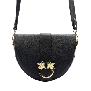 Elegantná čierna kožená crossbody kabelka s včelami Laura Biaggi 24x20x9