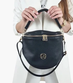 Čierna crossbody kabelka s rúčkou, ramienkom a so zlatým zipsom Grosso 24x23x12