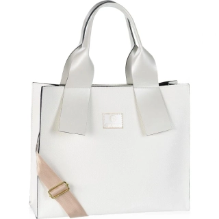 Väčšia biela elegantná crossbody kabelka s rúčkami a kapsičkou Grosso 36x30x13