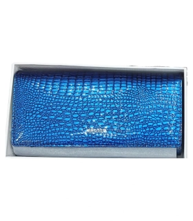 Elegantná dámska modrá kožená lakovaná peňaženka v kroko motíve Grosso 20x10x3