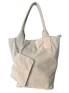Veľká pudrová jednoduchá elegantná kožená kabelka z brúsenej kože 42x36x18
