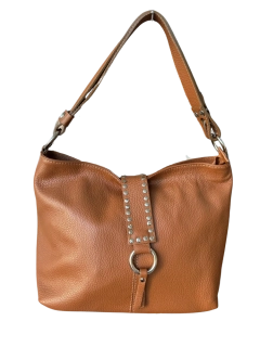 2 v 1 Hnedá elegantná kožená crossbody kabelka s ozdobou Laura Biaggi 36x25x15