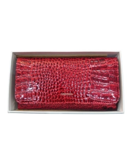 Elegantná dámska červená kožená lakovaná peňaženka v kroko motíve Grosso 18x9x4