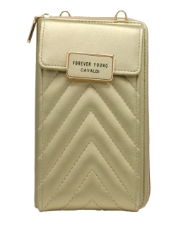 Zlatá elegantná crossbody kabelka/peňaženka Cavaldi s remienkom 20x11x4.5