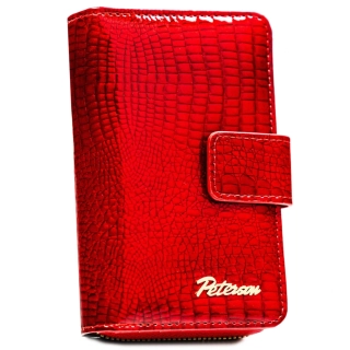Dámska červená lakovaná peňaženka v kroko motíve na zips s prackou Peterson 15x11x3