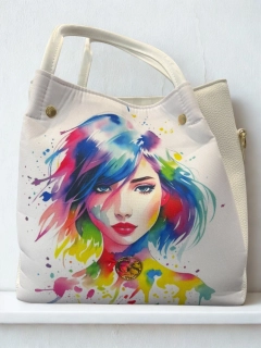 Veľká biela crossbody kabelka s rúčkami s kresbou ženy Grosso 30x29x14