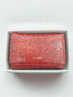 Elegantná dámska červená kožená peňaženka s reliéfnym kvetinovým vzorom Grosso 13x9x4
