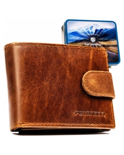 Hnedá kožená peňaženka na šírku s prackou s logom Peterson 11x8x2