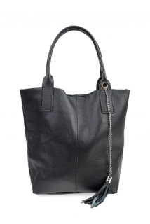 Veľká čierna jednoduchá elegantná kožená kabelka Laura Biaggi 42x36x18