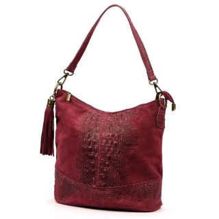 Krásna tmavo-červená kožená crossbody kabelka na plece s krokodílím vzorom Grosso 25x25x15