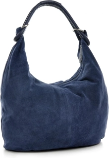 Veľká tmavomodrá elegantná kabelka na plece z brúsenej kože Grosso 38x32x14