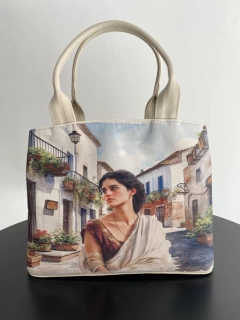 Veľká béžová crossbody kabelka Grosso – Portrét ženy 30x23x15 cm