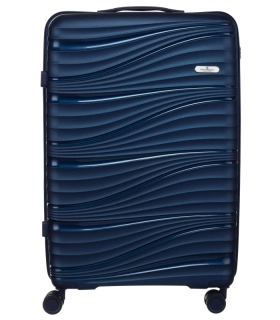 🧳 Malý tmavomodrý cestovný kufor Peterson s vlnkovým vzorom z polykarbonátu / ABS – veľkosť S 55×35×23 cm
