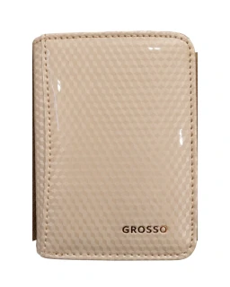 👛 Malá dámska béžová lakovaná kožená peňaženka Grosso s 3D kockovaným vzorom 10x7x3 cm