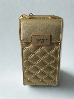 Zlatá elegantná crossbody kabelka/peňaženka Cavaldi s remienkom 20x11x4.5